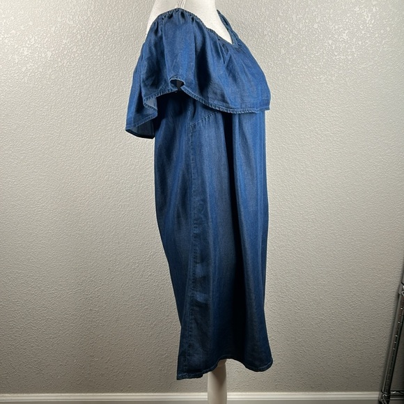 Halston Dark Chambray Boho Spring Vacation Ruffle Summer Casual Dress Size Large - Picture 3 of 6